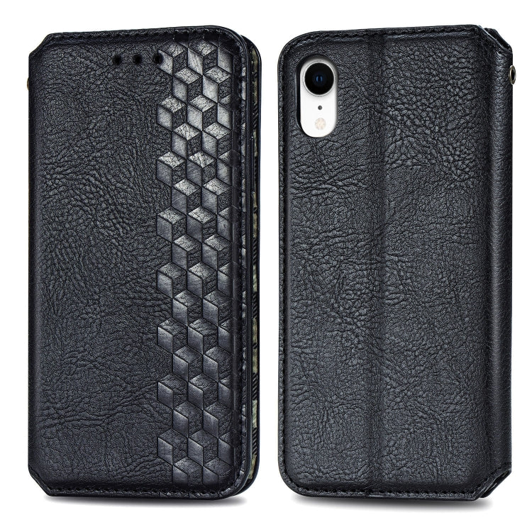 For iPhone XR Cubic Grid Pressed Horizontal Flip Magnetic Leather Case with Holder & Card Slots & Wallet