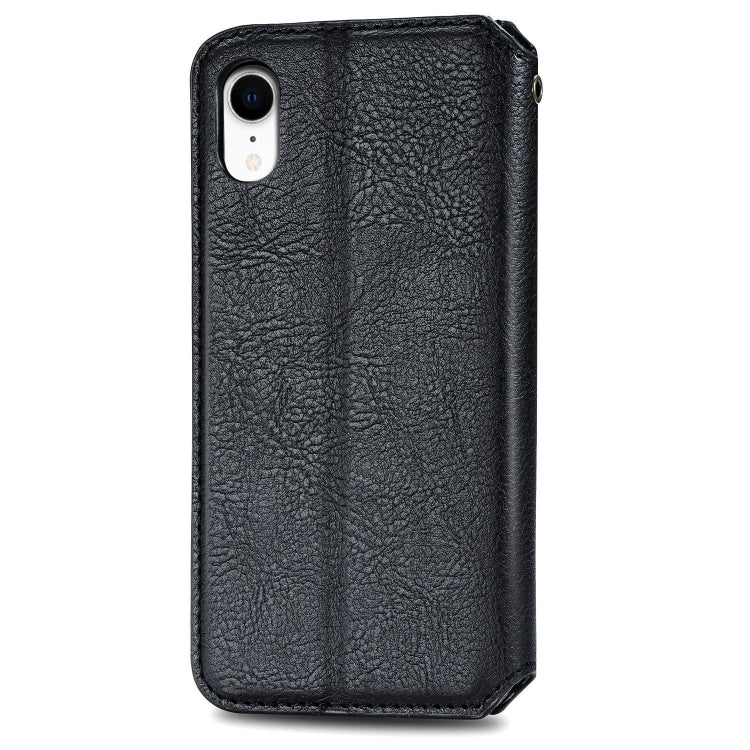 For iPhone XR Cubic Grid Pressed Horizontal Flip Magnetic Leather Case with Holder & Card Slots & Wallet