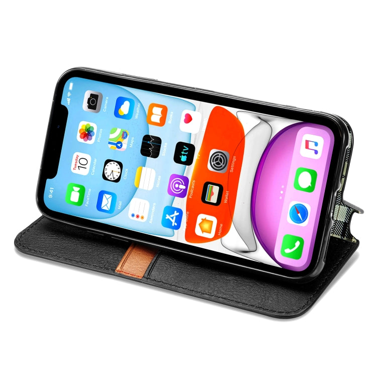 For iPhone XR Cubic Grid Pressed Horizontal Flip Magnetic Leather Case with Holder & Card Slots & Wallet