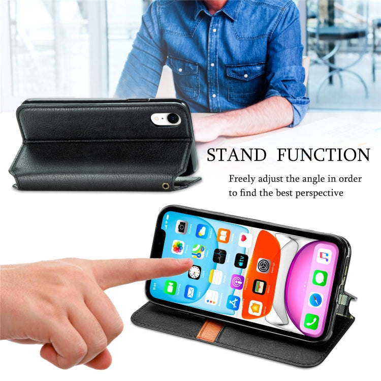 For iPhone XR Cubic Grid Pressed Horizontal Flip Magnetic Leather Case with Holder & Card Slots & Wallet