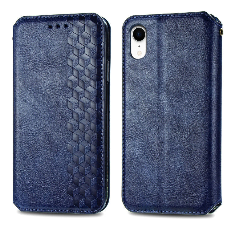 For iPhone XR Cubic Grid Pressed Horizontal Flip Magnetic Leather Case with Holder & Card Slots & Wallet