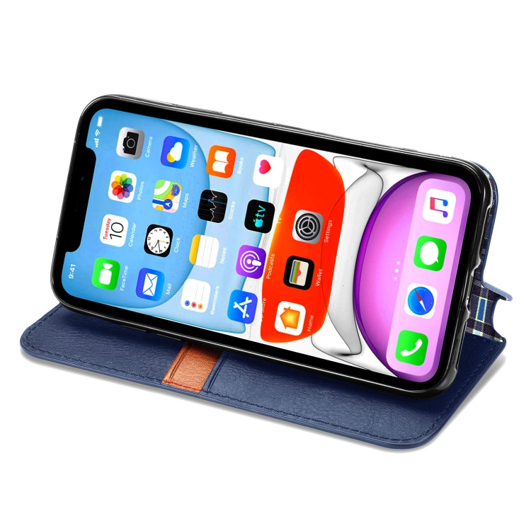 For iPhone XR Cubic Grid Pressed Horizontal Flip Magnetic Leather Case with Holder & Card Slots & Wallet