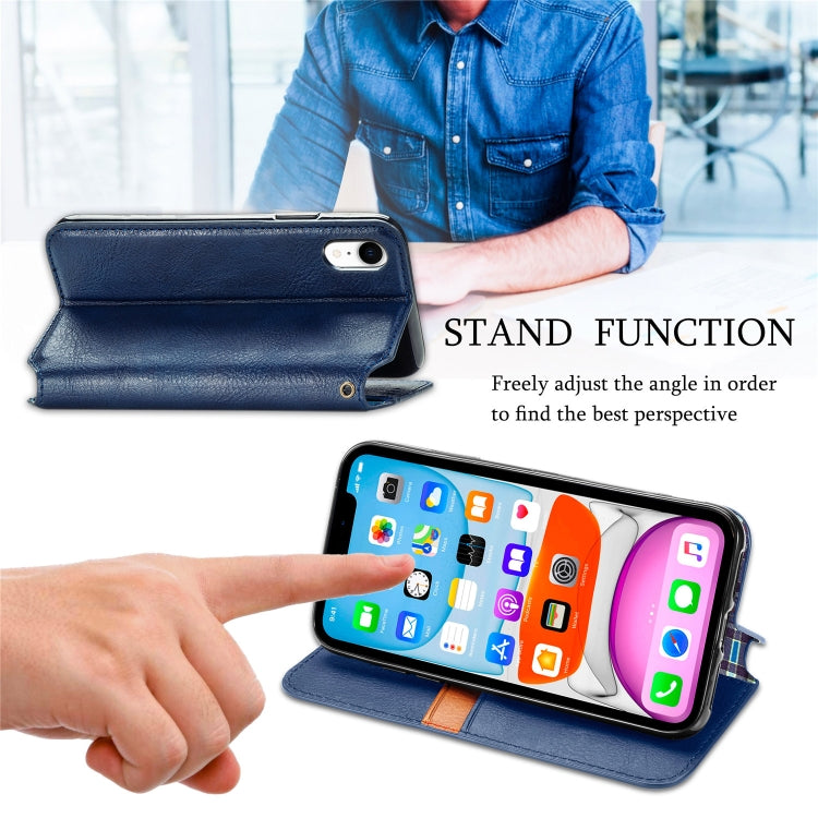 For iPhone XR Cubic Grid Pressed Horizontal Flip Magnetic Leather Case with Holder & Card Slots & Wallet