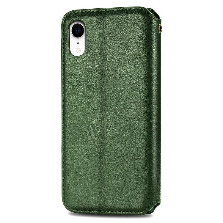 For iPhone XR Cubic Grid Pressed Horizontal Flip Magnetic Leather Case with Holder & Card Slots & Wallet