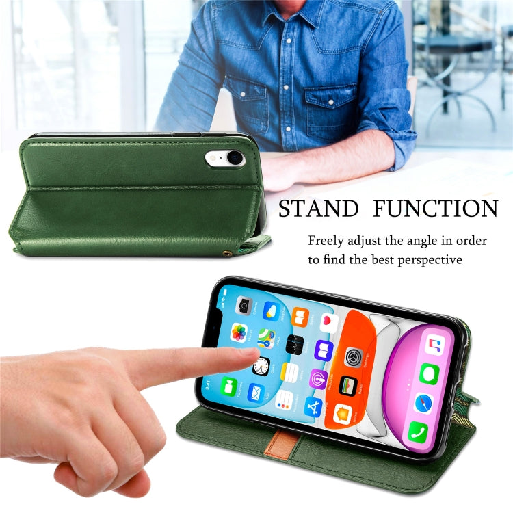For iPhone XR Cubic Grid Pressed Horizontal Flip Magnetic Leather Case with Holder & Card Slots & Wallet
