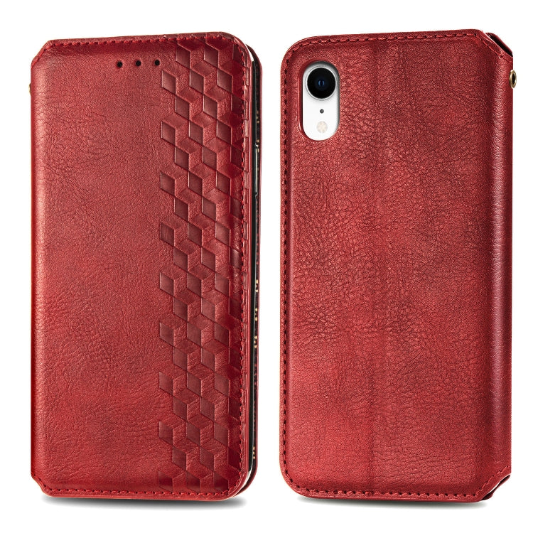For iPhone XR Cubic Grid Pressed Horizontal Flip Magnetic Leather Case with Holder & Card Slots & Wallet