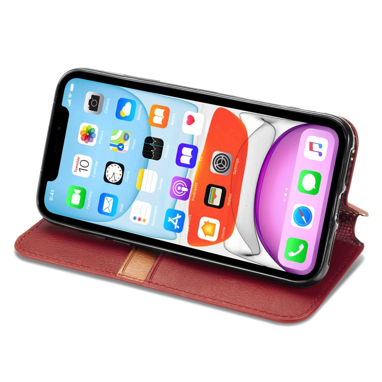 For iPhone XR Cubic Grid Pressed Horizontal Flip Magnetic Leather Case with Holder & Card Slots & Wallet