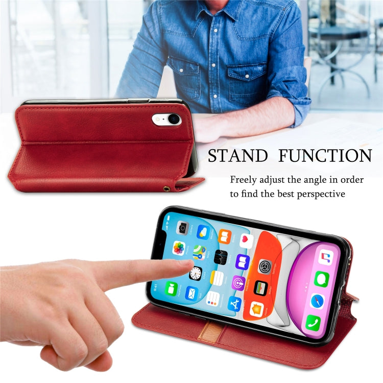 For iPhone XR Cubic Grid Pressed Horizontal Flip Magnetic Leather Case with Holder & Card Slots & Wallet