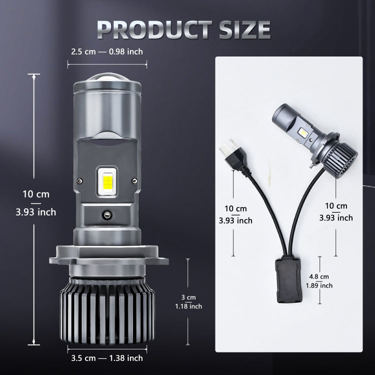 N2 1 Pair H4 Car mini Bifocal LED Lens Headlight(Black)