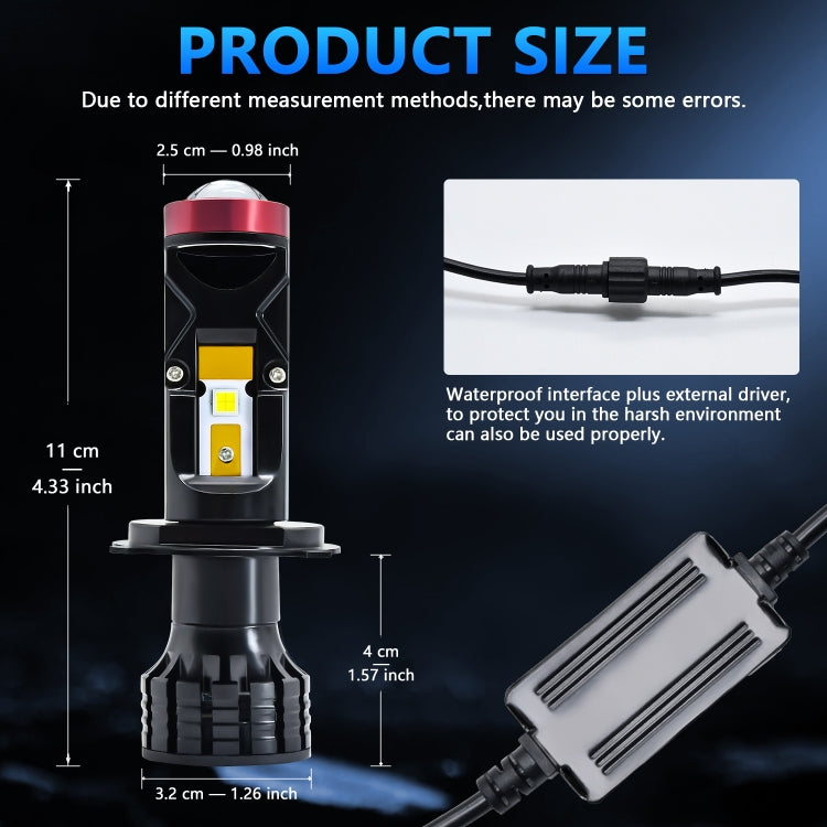 N3 1 Pair H4 Car Fisheye Bifocal LED Headlight(Black)