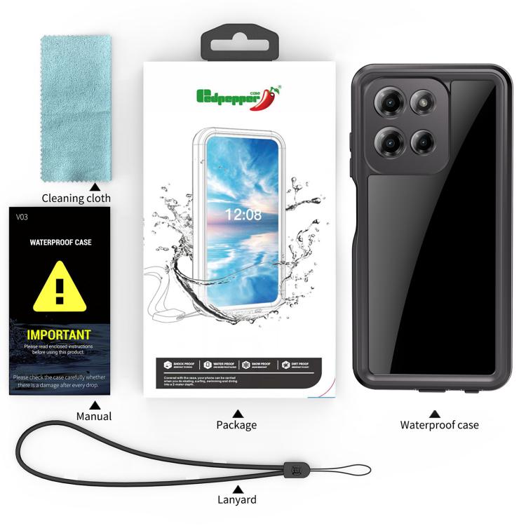 For Motorola Moto G Play 2026 RedPepper IP68 Life Waterproof Phone Case - Black