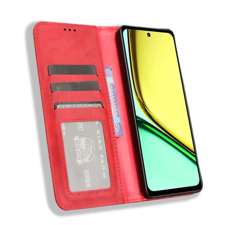 For Realme 12 Lite 4G Magnetic Buckle Retro Texture Leather Phone Case