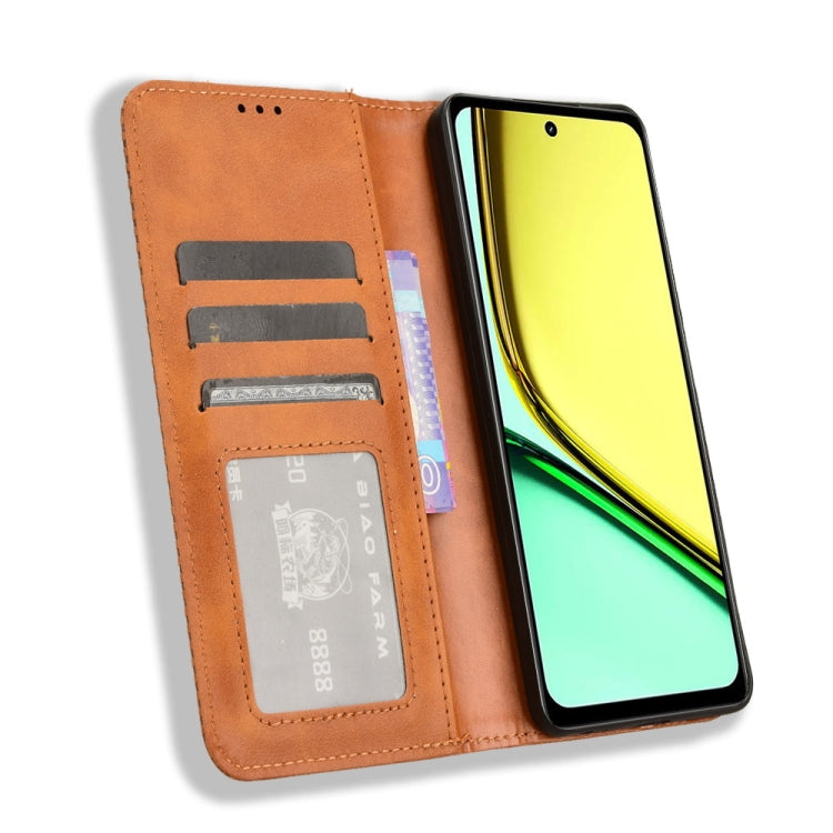 For Realme 12 Lite 4G Magnetic Buckle Retro Texture Leather Phone Case
