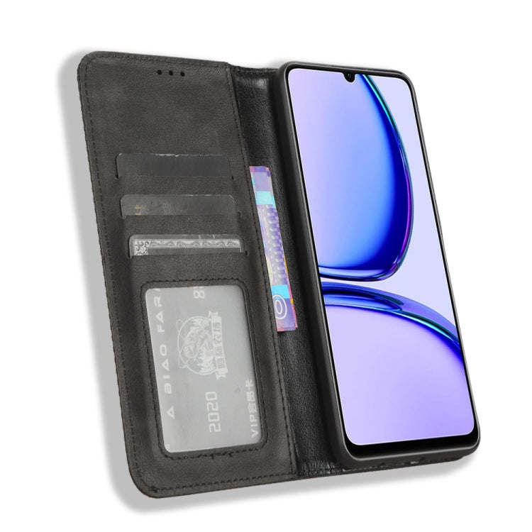 For Realme Note 50 4G Magnetic Buckle Retro Texture Leather Phone Case