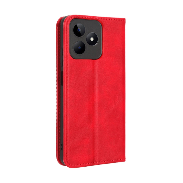 For Realme Note 50 4G Magnetic Buckle Retro Texture Leather Phone Case