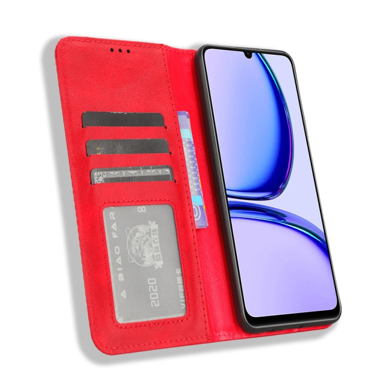 For Realme Note 50 4G Magnetic Buckle Retro Texture Leather Phone Case
