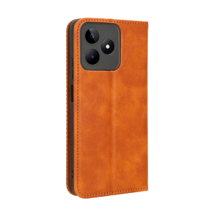 For Realme Note 50 4G Magnetic Buckle Retro Texture Leather Phone Case