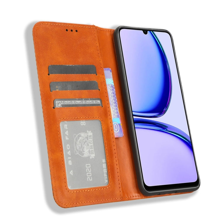 For Realme Note 50 4G Magnetic Buckle Retro Texture Leather Phone Case