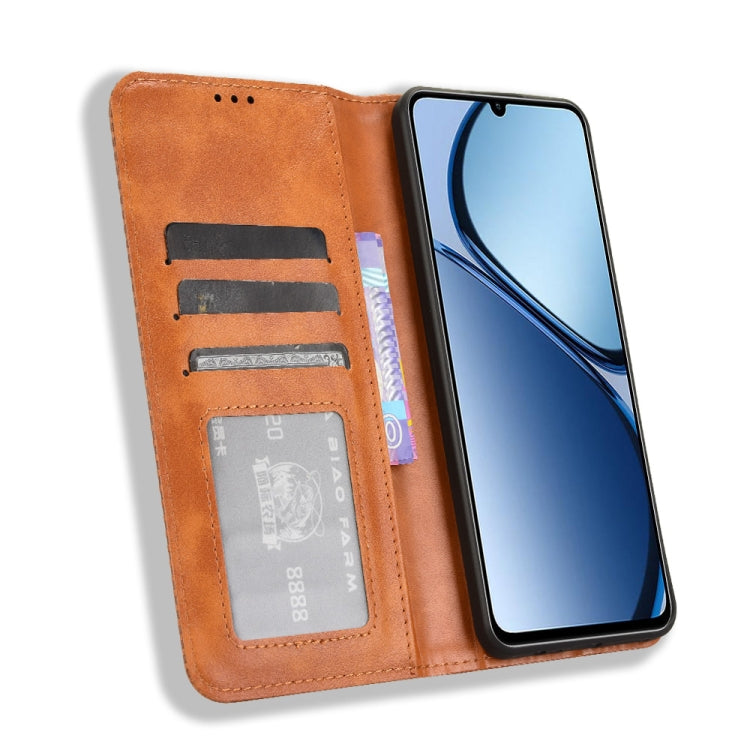 For Realme C63 4G / C61 4G / Narzo N63 4G Magnetic Buckle Retro Texture Leather Phone Case