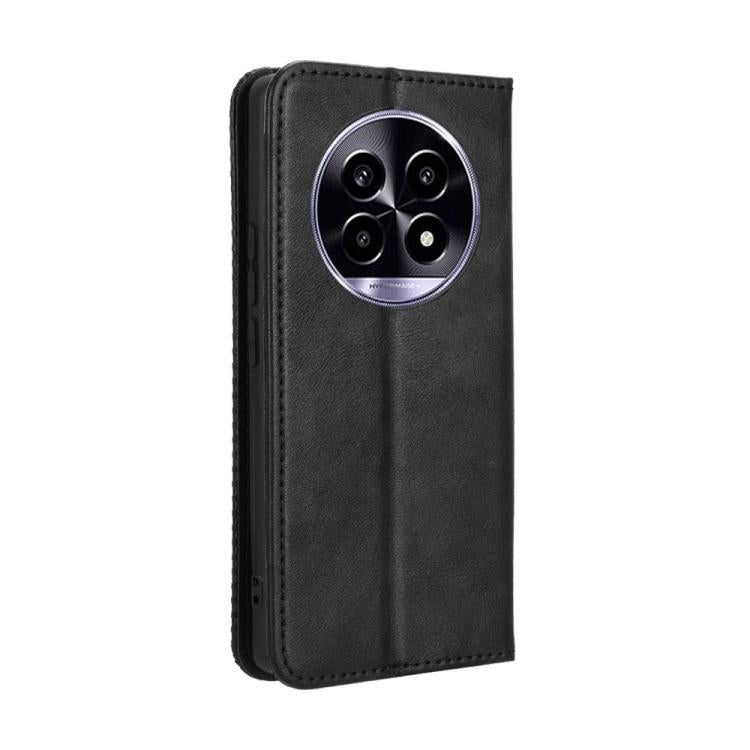 For Realme 13+ 5G Global Magnetic Buckle Retro Texture Leather Phone Case