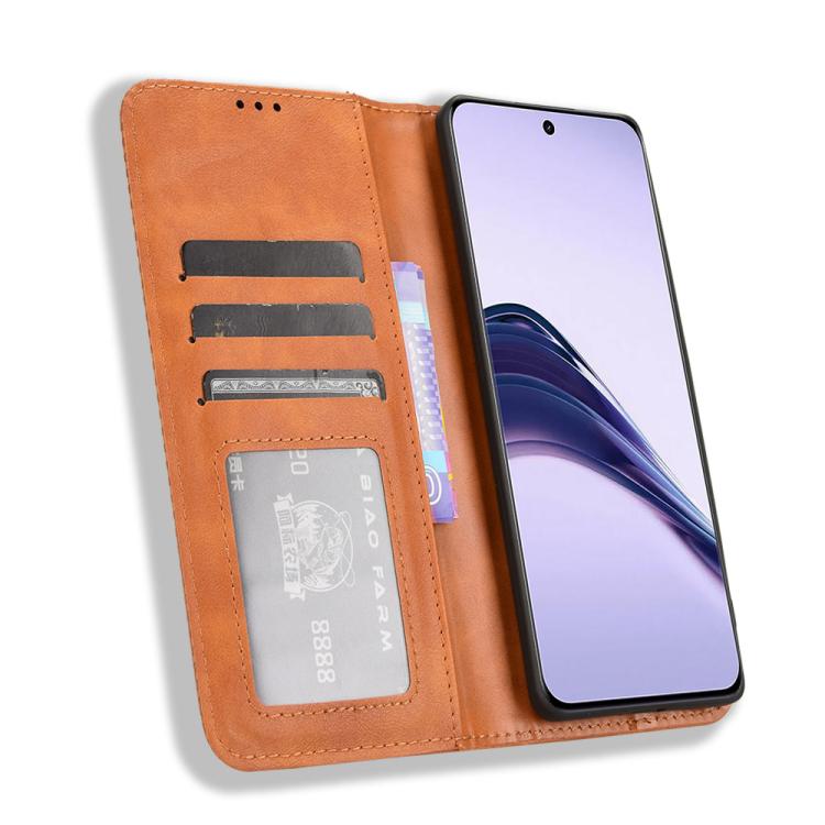 For Realme 13+ 5G Global Magnetic Buckle Retro Texture Leather Phone Case