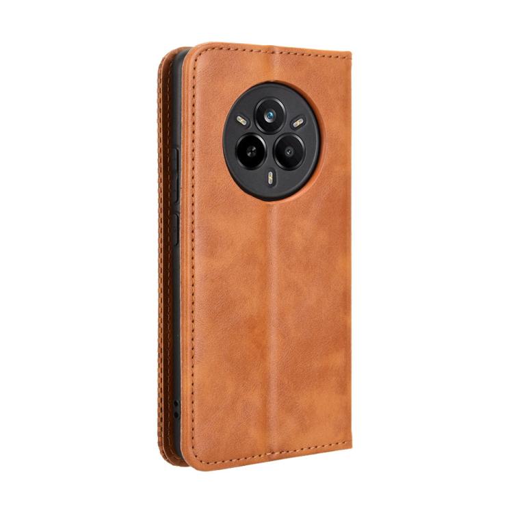 For Realme 14 Pro 5G Magnetic Buckle Retro Texture Leather Phone Case
