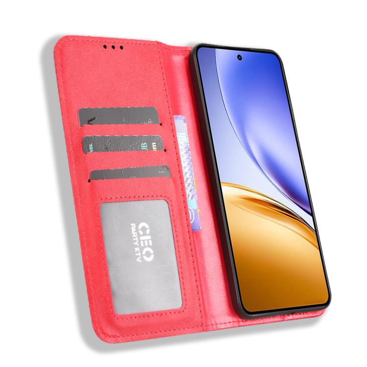 For Realme 14 5G Magnetic Buckle Retro Texture Leather Phone Case
