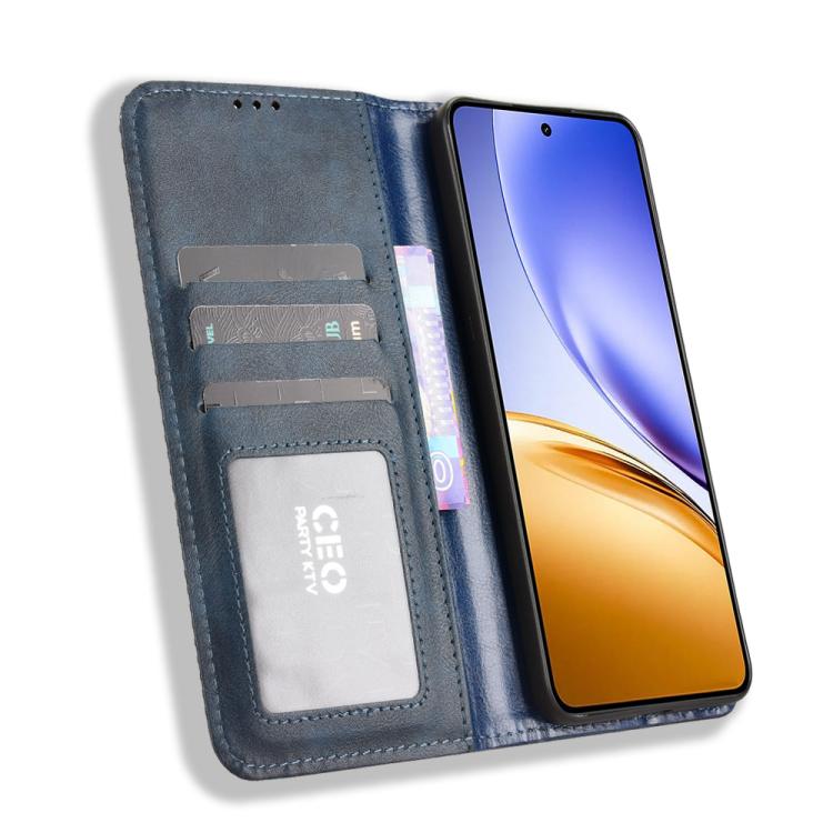 For Realme 14 5G Magnetic Buckle Retro Texture Leather Phone Case