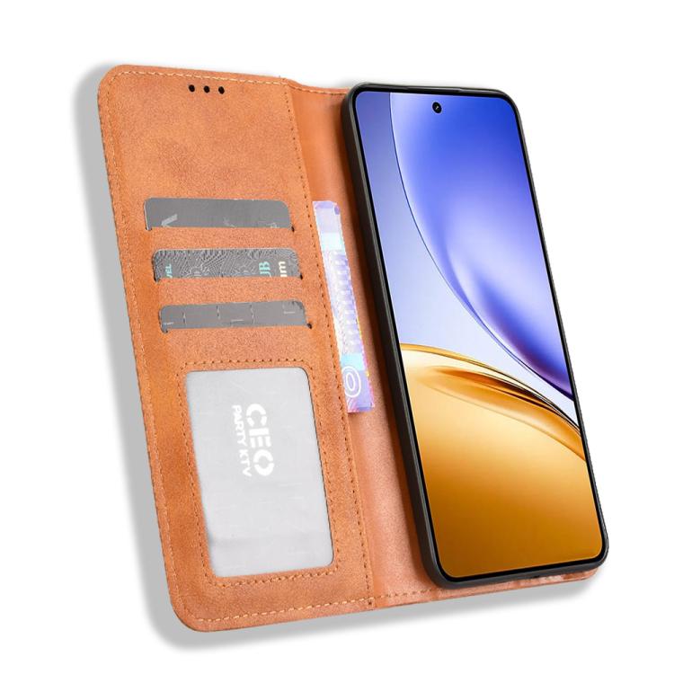 For Realme 14 5G Magnetic Buckle Retro Texture Leather Phone Case
