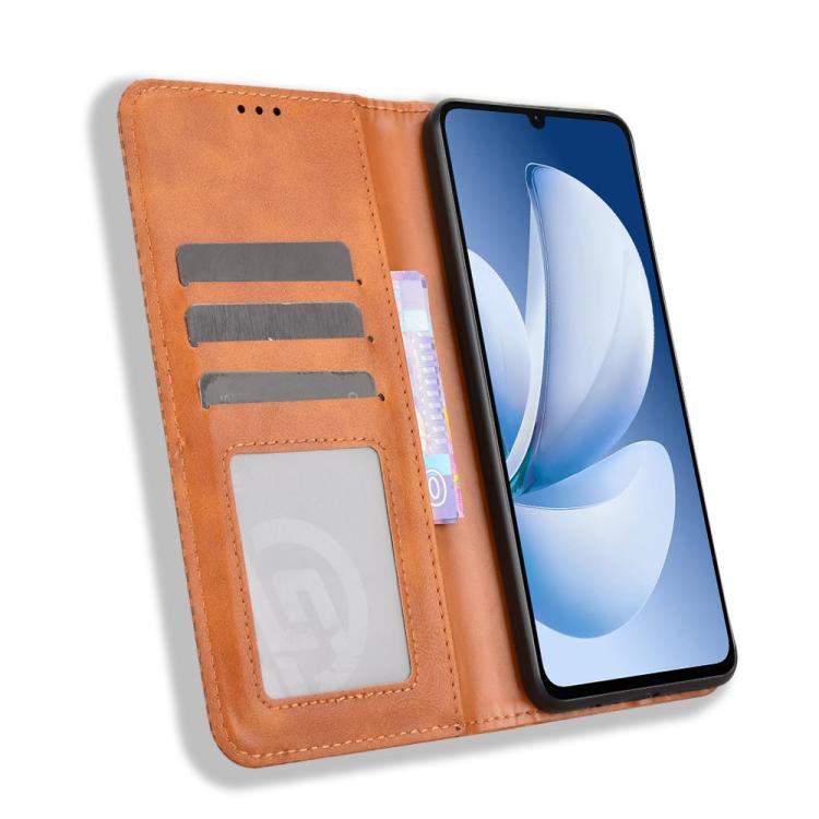 For Realme C71 4G India / Note 70T 4G Magnetic Buckle Retro Texture Leather Phone Case