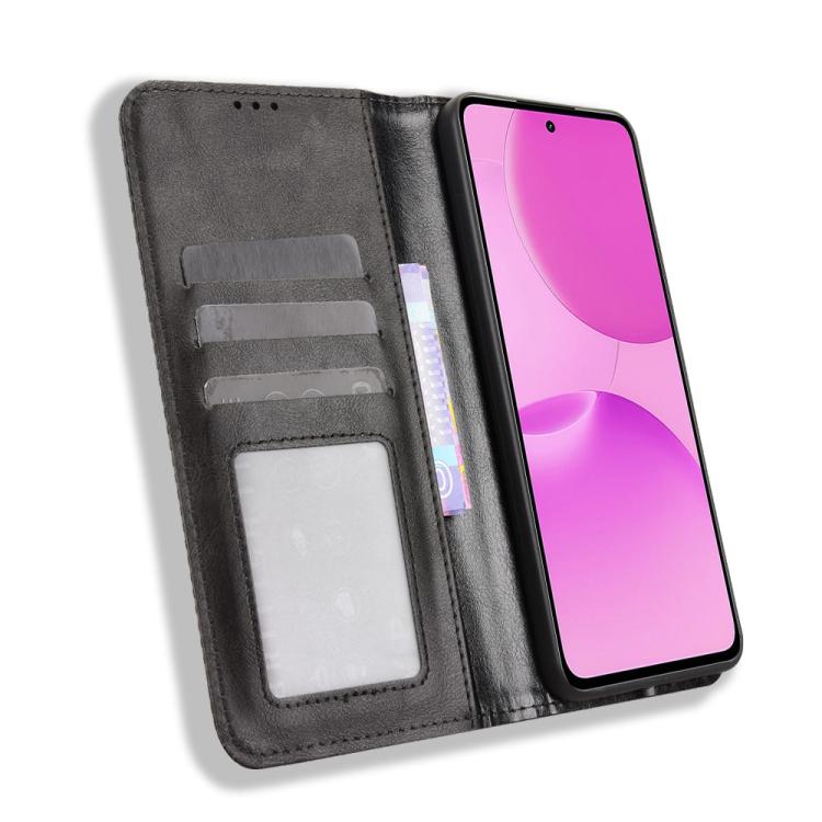 For Realme P4x 5G Magnetic Buckle Retro Texture Leather Phone Case