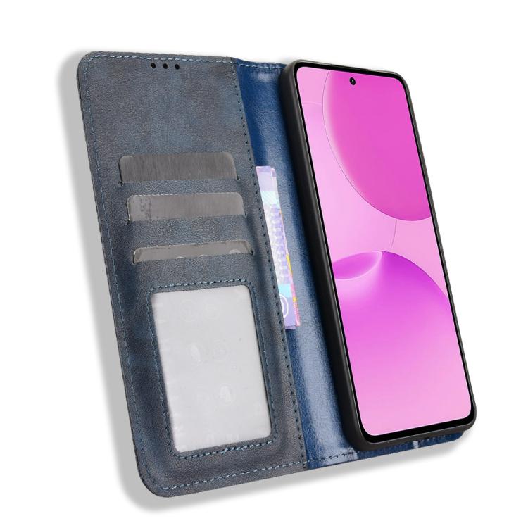 For Realme P4x 5G Magnetic Buckle Retro Texture Leather Phone Case