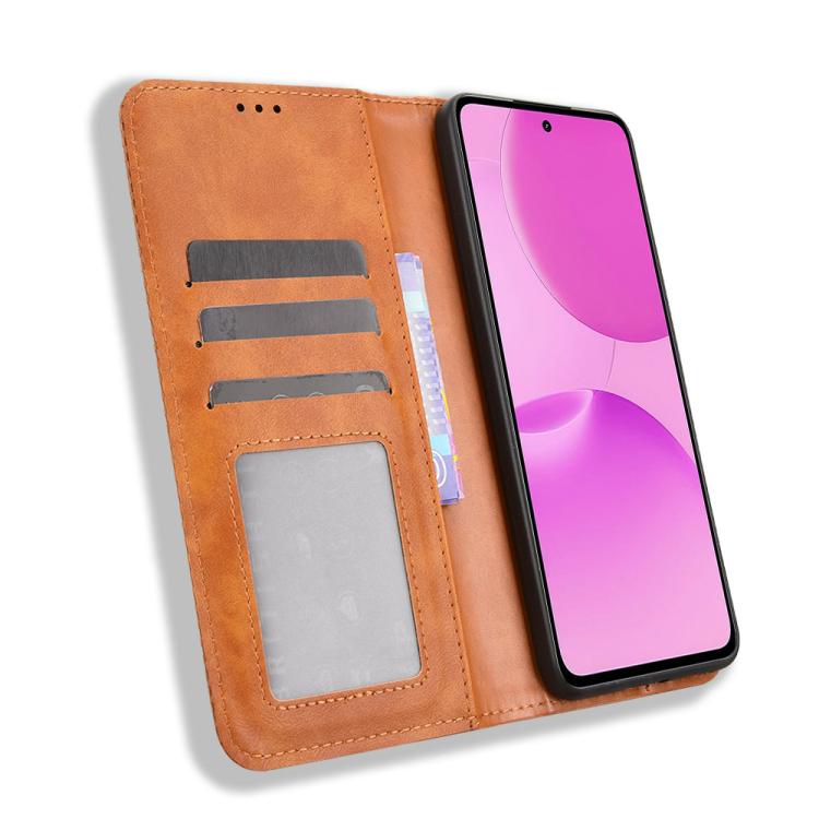 For Realme P4x 5G Magnetic Buckle Retro Texture Leather Phone Case