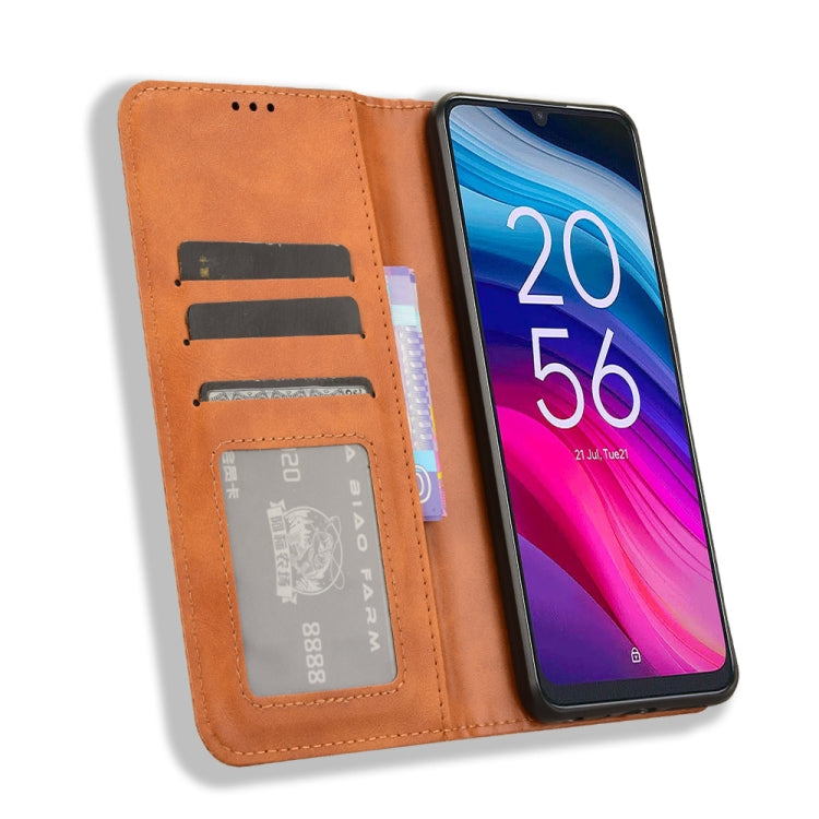 For TCL 50 SE 4G Magnetic Buckle Retro Texture Leather Phone Case