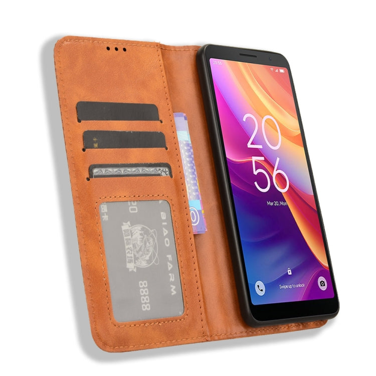 For TCL 501 4G Magnetic Buckle Retro Texture Leather Phone Case