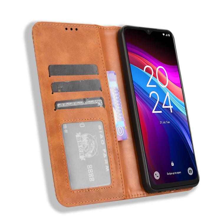 For TCL 503 Magnetic Buckle Retro Texture Leather Phone Case