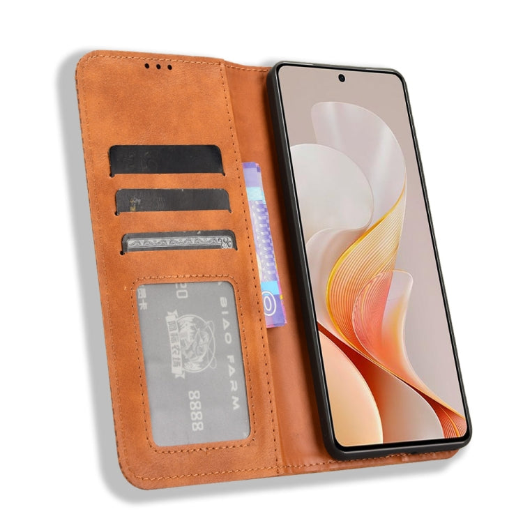 For vivo S19 5G Magnetic Buckle Retro Texture Leather Phone Case
