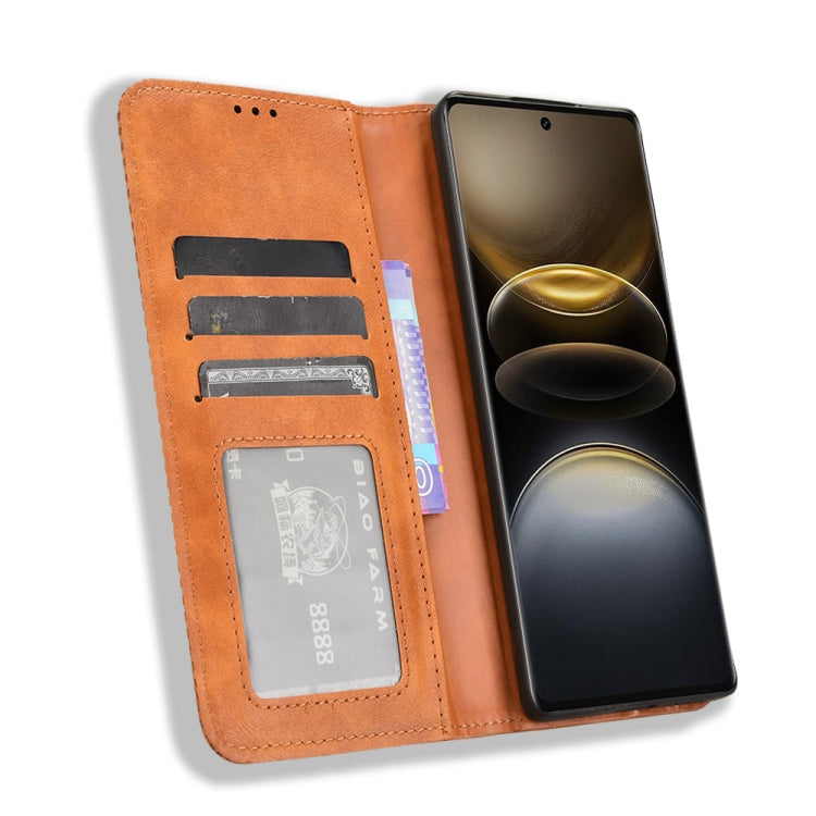 For vivo X100 Ultra 5G Magnetic Buckle Retro Texture Leather Phone Case