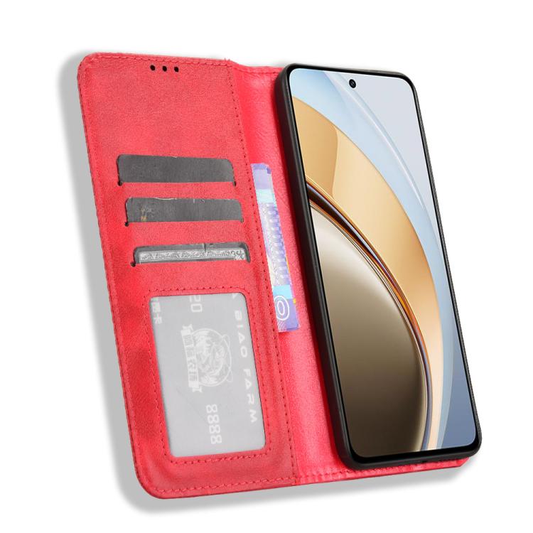 For vivo V40 Lite 4G / 5G IDN Magnetic Buckle Retro Texture Leather Phone Case