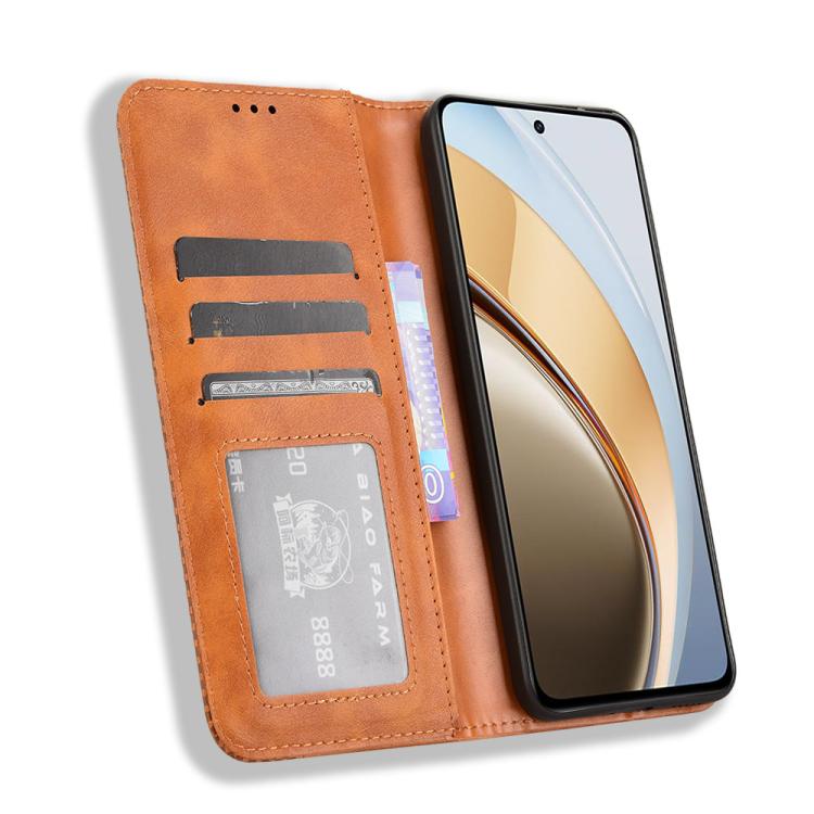 For vivo V40 Lite 4G / 5G IDN Magnetic Buckle Retro Texture Leather Phone Case