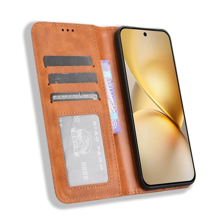 For vivo X200 5G Magnetic Buckle Retro Texture Leather Phone Case