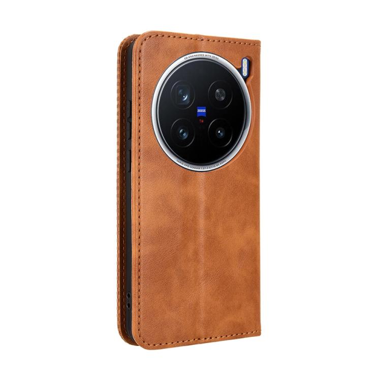 For vivo X200 Pro 5G Magnetic Buckle Retro Texture Leather Phone Case