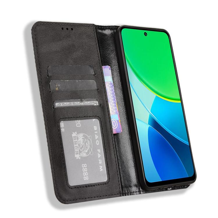 For vivo Y19s 4G Magnetic Buckle Retro Texture Leather Phone Case