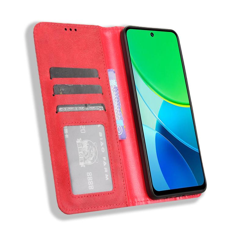 For vivo Y19s 4G Magnetic Buckle Retro Texture Leather Phone Case