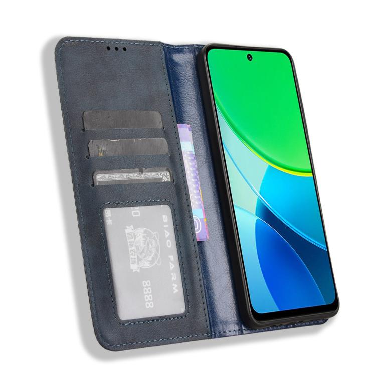 For vivo Y19s 4G Magnetic Buckle Retro Texture Leather Phone Case