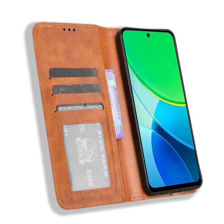 For vivo Y19s 4G Magnetic Buckle Retro Texture Leather Phone Case