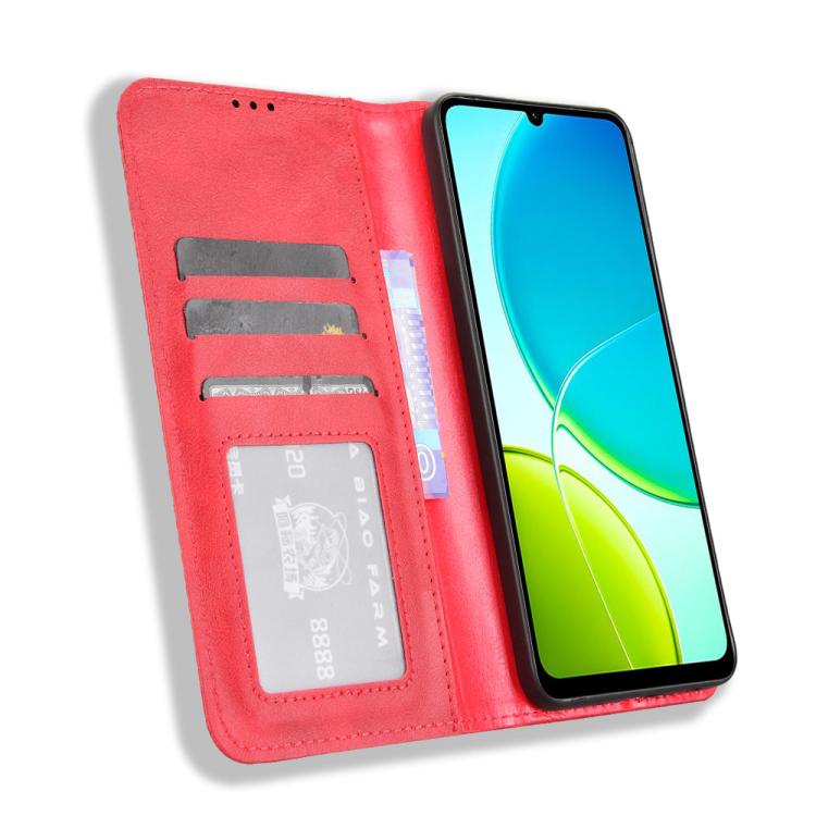 For vivo Y04 4G / Y29s 5G Magnetic Buckle Retro Texture Leather Phone Case