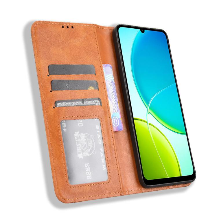 For vivo Y04 4G / Y29s 5G Magnetic Buckle Retro Texture Leather Phone Case