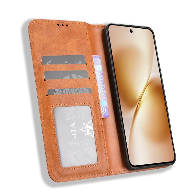 For vivo X200s 5G Magnetic Buckle Retro Texture Leather Phone Case