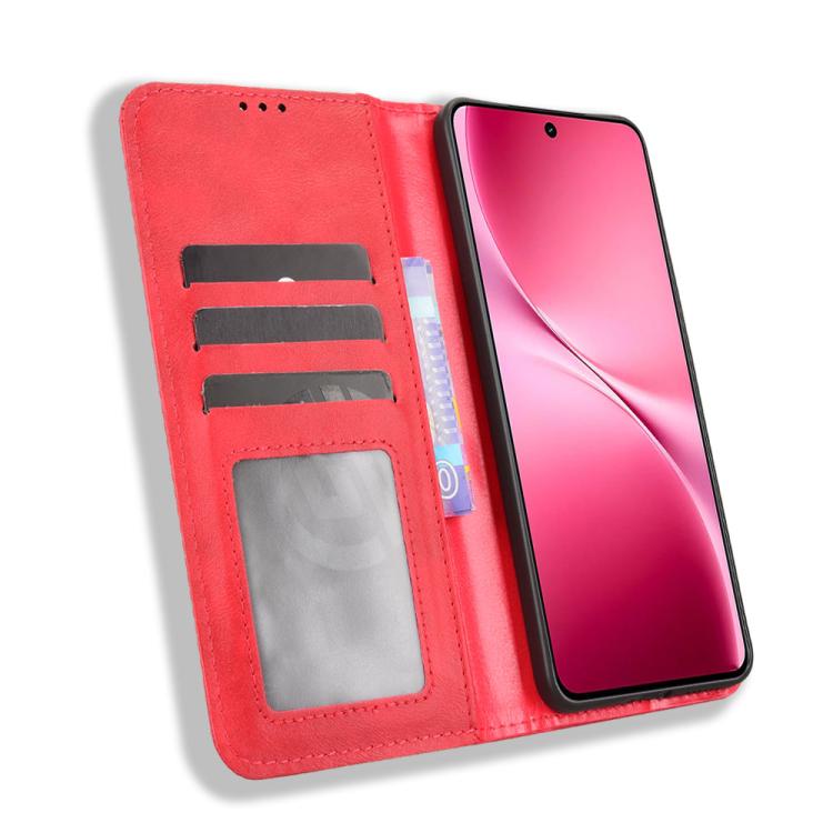 For vivo V60 Lite 4G / 5G Magnetic Buckle Retro Texture Leather Phone Case